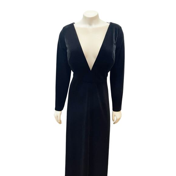 Jenny Yoo Malia BHLDN Black Velvet Long Sleeve Sheer Front Open Back Sz 16 - Picture 5 of 9